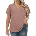 thumbnail image 1 of ALLLIST Pink Summer Tops for Women V-Neck Lace Solid Short Sleeve Hollow T-Shirts Blouses XXXXXL, 1 of 5