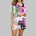 thumbnail image 1 of ALLLIST Pink Women Pajama Sets Elastic Cat with Pocket Button Polyester Collared Short Sleeve Sleepwear Sets Lounge Wear for Women, 1 of 4