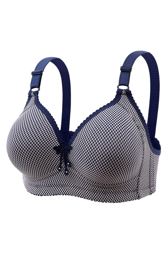Plaid Women Bras Blue Wirefree Bralette Push up T Shirt Ladies Bras Size 38-44