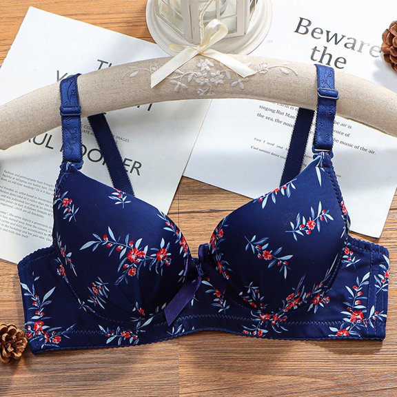ALLLIST Plus Size Bras for Women Lift No Wire Plunge Floral Blue Push up Bralette Ladies Bras Size 36