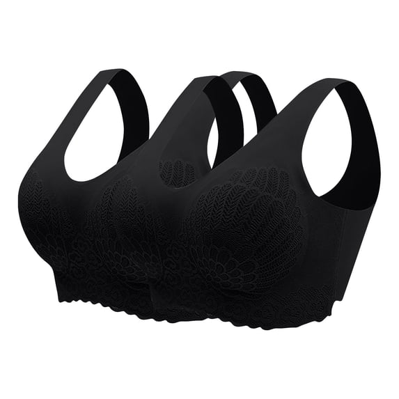 ALLLIST Plus Size Lingerie for Women Lace Pack 2 Latex Bras Black Solid Removable Cup Comfy Women's Lingerie Size L