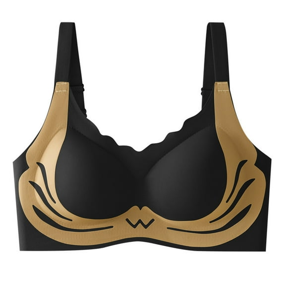 ALLLIST Plus Size Lingerie for Women Seamless Wireless Bralette Color Block Black Full Coverage T-Shirt Womens Bras Size L