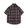thumbnail image 1 of ALLLIST Plus Size Summer Tops Collared Short Sleeve Blue Plaid Button T-Shirts Casual Mens Dress Shirts, 1 of 3