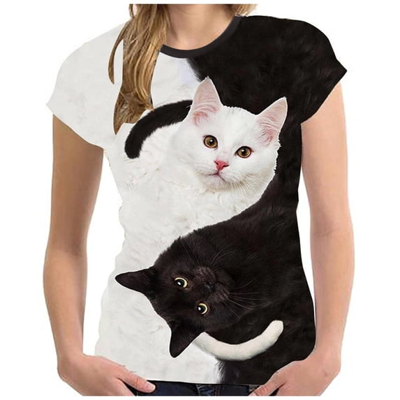 ALLLIST Plus Size Tops for Women Short Sleeve Crew Neck T-Shirts Animal Print Black Holiday Casual Shirts Ladie's Tops