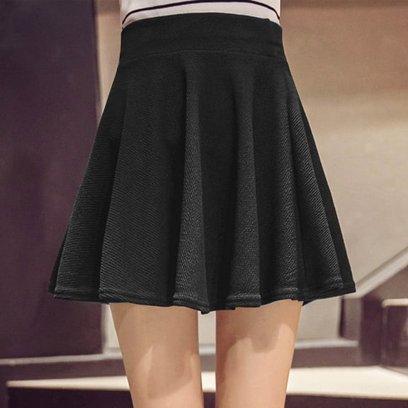 ALLLIST Plus Size Women's Skirt Cotton Mini Skirt Plain Pleated Black High Waist A-Line Skirts for Girl