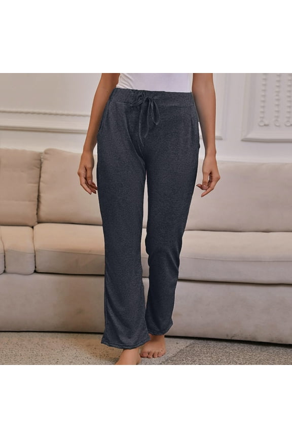 Plus Size Womens Pants Elastic Waist Knit Pants Solid Black Lounge Pants Ladies Pants
