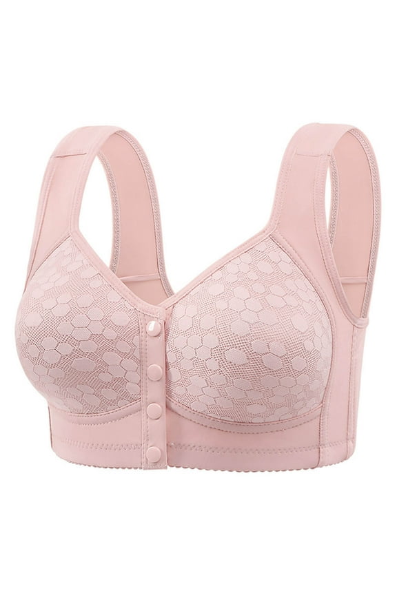 Plus Size Womens Underwear Front Closure Wireless Bras Solid Lift Pink Full-Figure Women Lingerie Size 44