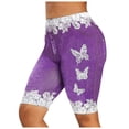 thumbnail image 1 of ALLLIST Purple Ladies Shorts Slim-Leg Short High Graphic Yoga with Pockets Compression Fit Capris 95%Polyester,5%Spandex Compression Fit XXL, 1 of 4