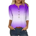 thumbnail image 1 of ALLLIST Purple Spring Tops for Women Gradient V-Neck 3/4 Sleeve Casual Basic T-Shirts Button Tees, 1 of 3
