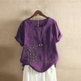 thumbnail image 1 of ALLLIST Purple Womens Tops Under $5 Short Sleeve Floral Crew Neck Embroidery Button Blouses Casual Blouse for Women, 1 of 3