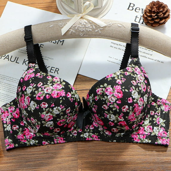 ALLLIST Push up Bras for Women Black No Wire Plunge Comfy Floral Balconette Women's Bras Size 38