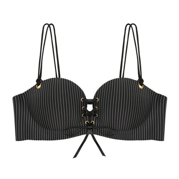ALLLIST Push up Bras for Women Black Padded Bralette Cozy Striped Tie-Front Womens Lingerie Size S-XL