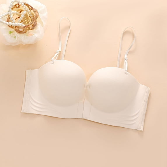 ALLLIST Push up Lingerie for Women Wirefree Seamless Plunge White Plian Cozy Balconette Women Bras Size M