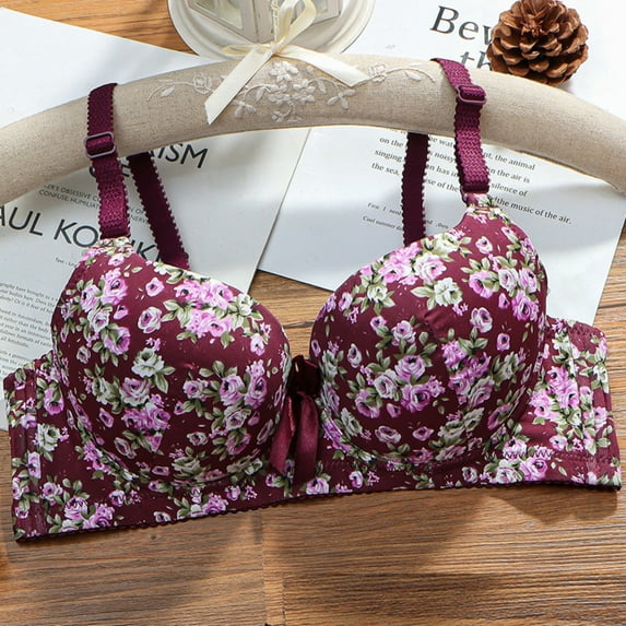 ALLLIST Push up Underwear for Women Purple Wirefree Plunge Floral Cozy Balconette for Women Size 40