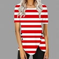 thumbnail image 1 of ALLLIST Red Cute Summer Tops for Women Crew Neck Striped Short Sleeve Printed Button T-Shirts Loose Womens Tees, 1 of 5