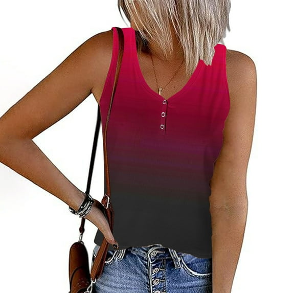 ALLLIST Red Spring Tops for Women 2024 V-Neck Sleeveless Gradient Button Tank Tops Girls Tank Tops XXL