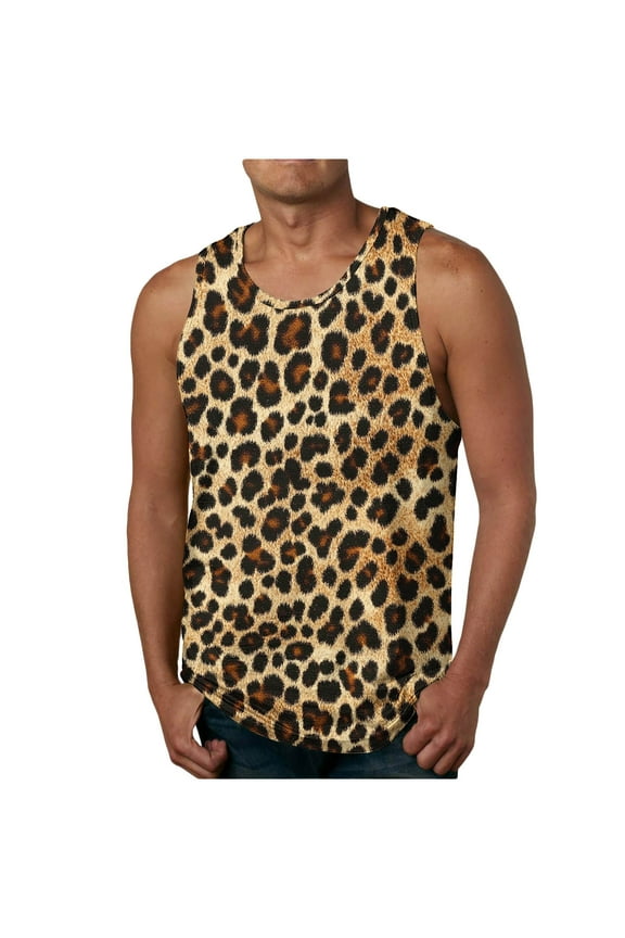 Red Tank Tops Men Cotton Summer Pullover Casual Leopard Print Undershirts for Men Size S-2XL