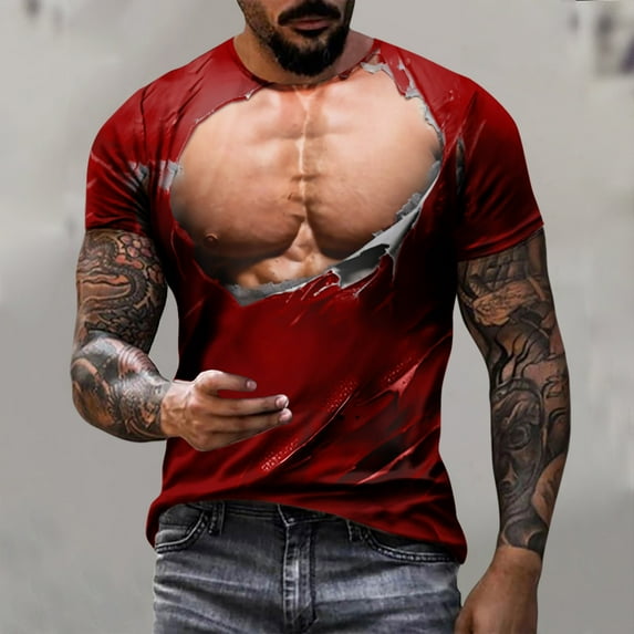 ALLLIST Red Workout Tops Crew Neck Short Sleeve Muscle Printed Gift Graphic Loose T-Shirts Shirts for Men