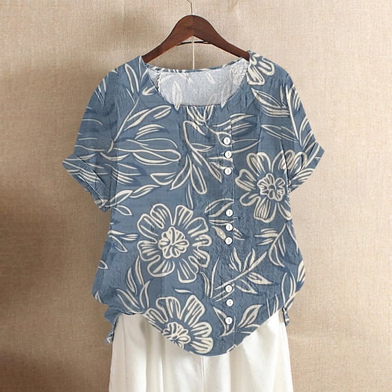 ALLLIST Relaxed Fit Women's Tops White Holiday Blouses Floral Casual Short Sleeve Shirts Women's Clothing