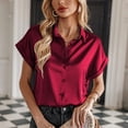 thumbnail image 1 of ALLLIST Satin Women's Tops Short Sleeve Button Down Shirts Solid Casual Red Shirts Ladies Tops, 1 of 5