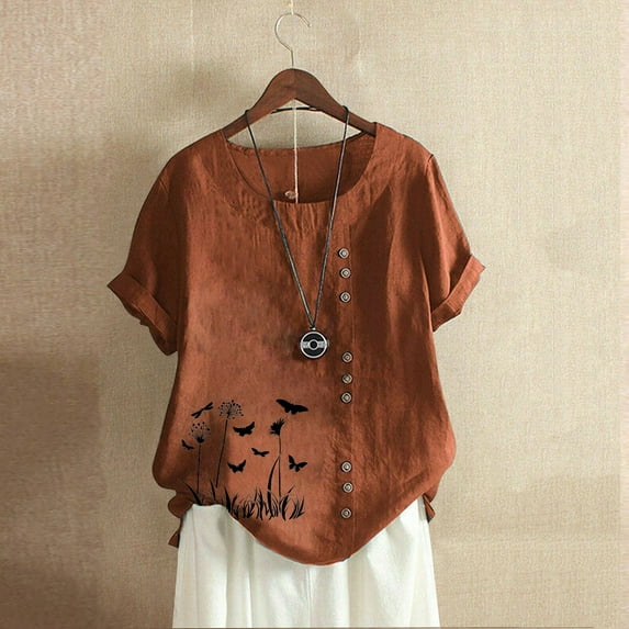 ALLLIST Scoop Neck Essentials Men's Short Sleeve Brown Floral Casual T-Shirts Button Reg and Big and Tall Sizes