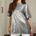thumbnail image 1 of ALLLIST Sequin Women's Tops Short Sleeve Crew Neck T-Shirts Silver Trendy Solid Shirts Tops for Ladies, 1 of 6