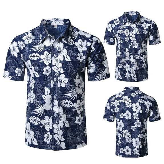 ALLLIST Shirts for Men Hawaiian Collared Short Sleeve Button Down Shirts Blue Casual Men's Clothes