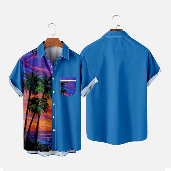 ALLLIST Shirts for Men Hawaiian with Pockets Short Sleeve Button Down Shirts Casual Blue Collared Clothing for Men