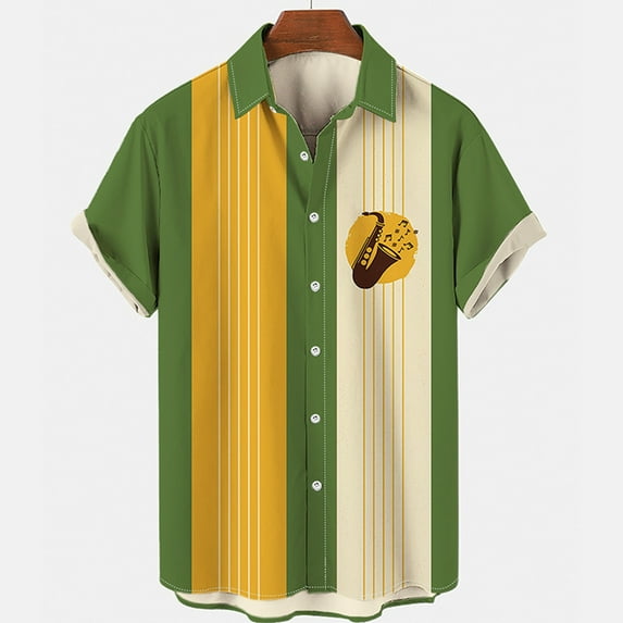 ALLLIST Shirts for Men Short Sleeve Big And Tall Collared Hawaiian Button Down Shirts Casual Green Clothes for Men