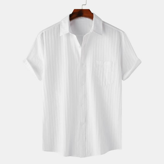 ALLLIST Shirts for Men Short Sleeve Cotton Collared Button Down Shirts Casual White Solid Men's Clothes