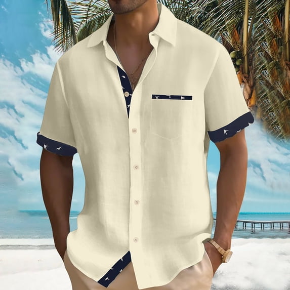 ALLLIST Shirts for Men with Pockets Short Sleeve Collared Button Down Shirts Casual Yellow Color Block Clothes for Men