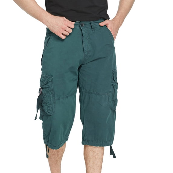 ALLLIST Short Essentials Men's Solid Mid Blue Straight-Leg with Pockets Button Cargo Cotton and Linen Workout (Reg. Or Big & Tall)