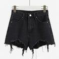 thumbnail image 1 of ALLLIST Short Ladies Shorts Black High Straight-Leg Solid Jean with Pockets Womens Capris 100%Denim Jean L, 1 of 6