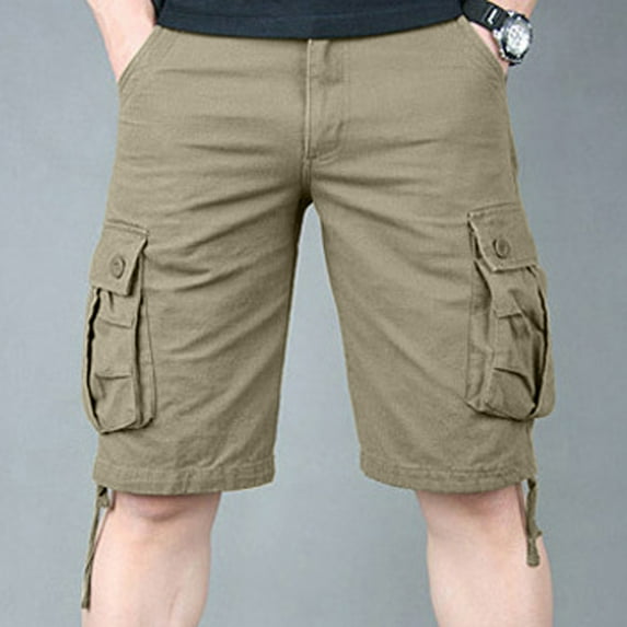 ALLLIST Short Shorts Men Solid Straight-Leg Mid Yellow Cotton and Linen Elastic Cargo Workout with Pockets Relaxed Fit