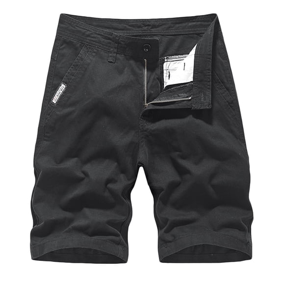 ALLLIST Short Shorts for Men Straight-Leg Solid Black Mid with Pockets Cargo Half Zip Button Outdoor Summer