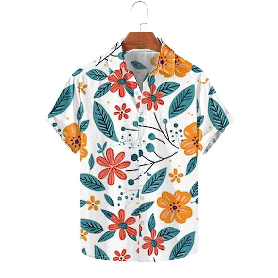 ALLLIST Short Sleeve Going Out Tops for Men White Collared Floral Beach Casual Button T-Shirts Printed Mens Dress Shirts