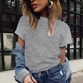 thumbnail image 1 of ALLLIST Short Sleeve Ladies Tops Gray Crew Neck Loose Floral Blouses Pleated Summer Blouses, 1 of 5
