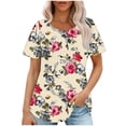 thumbnail image 1 of ALLLIST Short Sleeve Ladies Tops Pink Crew Neck Floral Printed Casual Pleated Blouses Blouses & Button-Down Shirts, 1 of 3