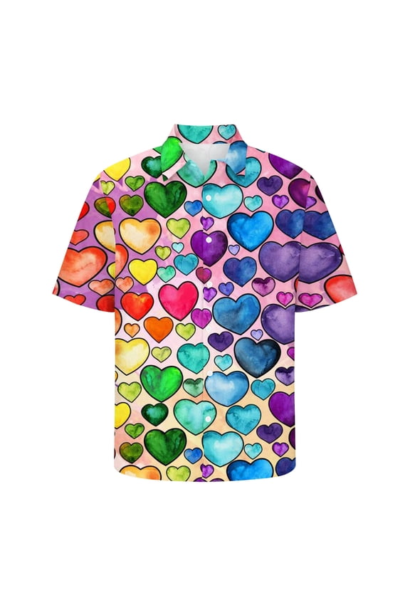 Short Sleeve Men Shirts Collared Casual Button Down Shirts Rainbow Mens Clothing