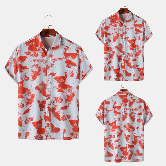 ALLLIST Short Sleeve Men Shirts Collared Casual Button Down Shirts Red Tie Dye Clothes for Men