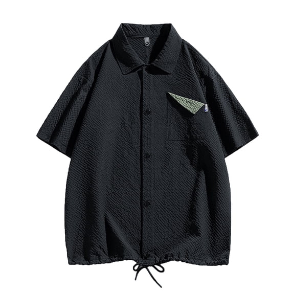 ALLLIST Short Sleeve Men Shirts with Pockets Cotton Linen Button Down Shirts Black Casual Color Block Mens Clothing