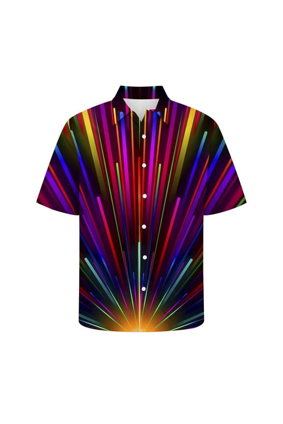 Short Sleeve Men's Shirts Collared Casual Big And Tall Button Down Shirts Rainbow Mens Clothes