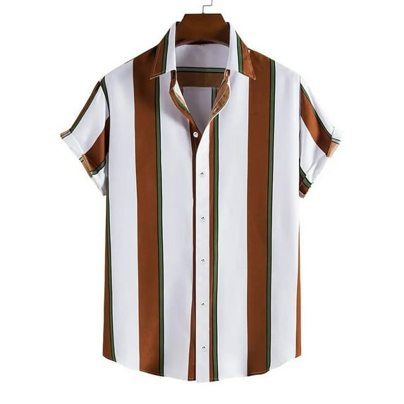 ALLLIST Short Sleeve Men's Shirts Collared Hawaiian Big And Tall Button Down Shirts Casual Brown Mens Clothes