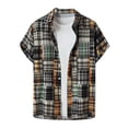 thumbnail image 1 of ALLLIST Short Sleeve Men's Tops Gray Collared Plaid Printed Button Loose T-Shirts Casual Mans Tees, 1 of 4