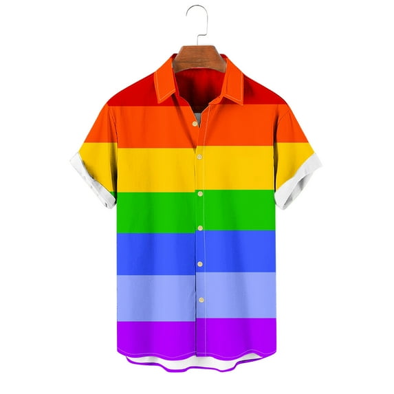 ALLLIST Short Sleeve Mens Shirts Casual Collared Button Down Shirts Rainbow Mens Clothes