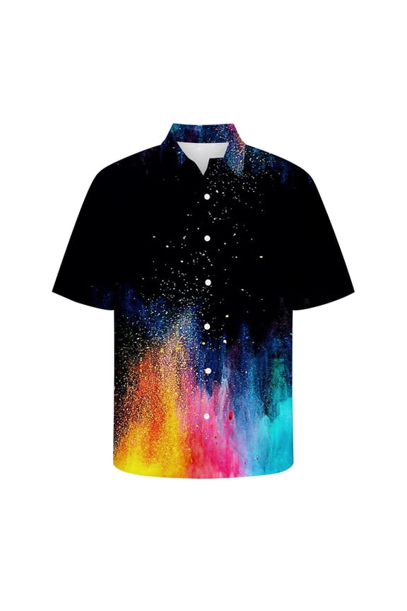 Short Sleeve Mens Shirts Collared Casual Button Down Shirts Rainbow Men's Clothes