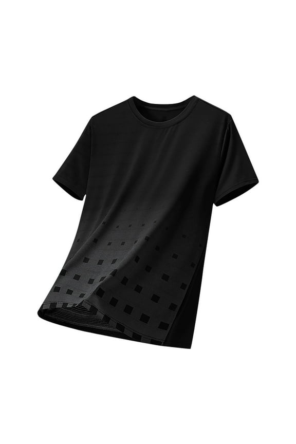 Short Sleeve Mens Tops Under $10 Crew Neck Black Plaid Casual Breathable T-Shirts Loose Tee for Man