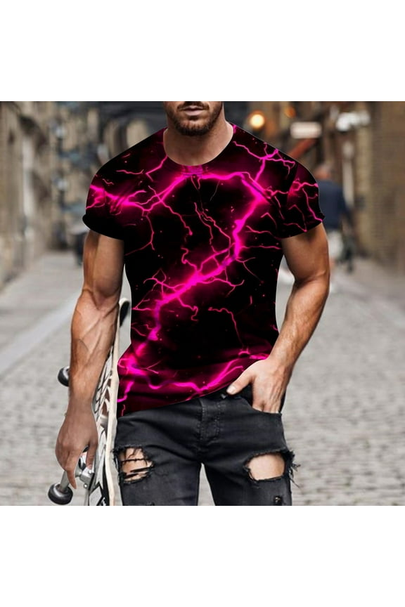 Short Sleeve Mens Tops Under $5 Crew Neck Flame Printed T-Shirts Casual Pullover Mens Dress Shirts