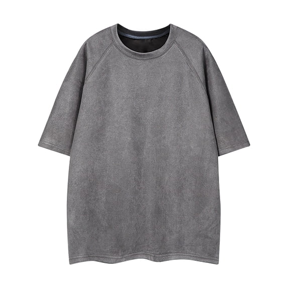ALLLIST Short Sleeve Mens Workout Tops Gray Crew Neck Solid T-Shirts Casual Loose Mans Tees