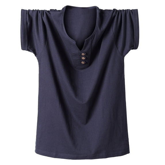 ALLLIST Short Sleeve Shirts for Men Big And Tall Cotton Classic T-Shirt Notch Neck Blue Solid Pullover Tee Shirts Mens